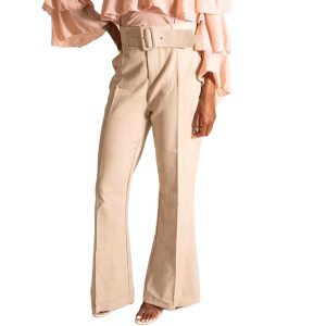 Afbeelding van tailored bell bottom pants beige.