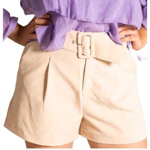 Afbeelding van tailored belted shorts beige.