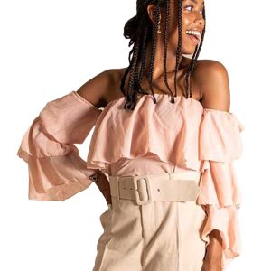 Afbeelding van gelaagde bardot crop top pink.