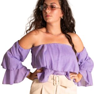 Afbeelding van gelaagde bardot crop top lila.