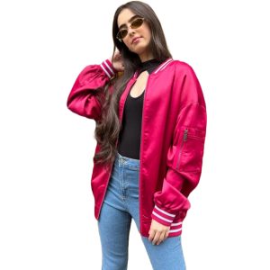 Oversized Fuchsia satijnen K-Zell bomber jack