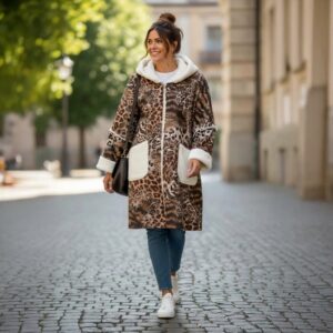 Leopard Brown Coat met capuchon en furvoering – Straatstijl.nl